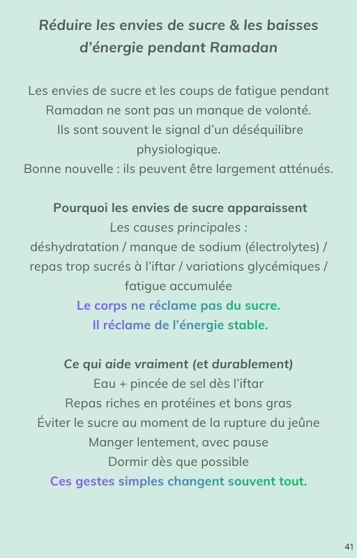 Page de conseils pour réduire les envies de sucre et les baisses d’énergie pendant Ramadan