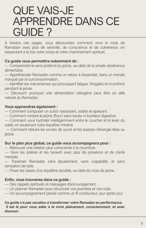 Page avant-propos de l’ebook Ramadan Reset, introduction spirituelle et intention du guide